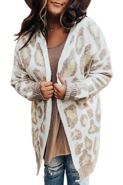 Beige Plus Size Leopard Pattern Cardigan PL271032-15