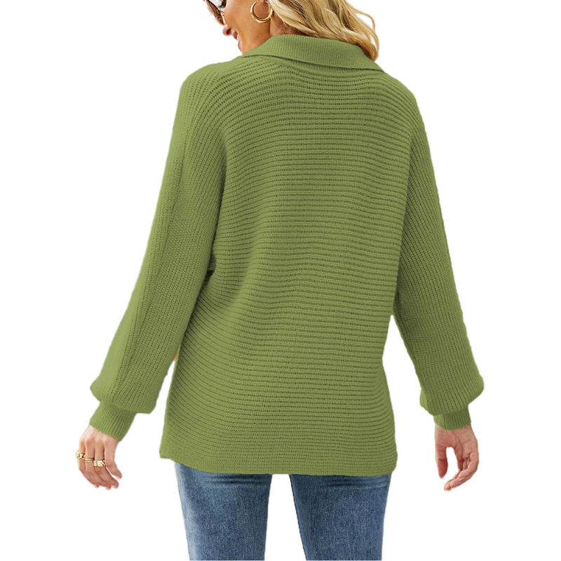 Green Lapel Collar Knit Pullover Oversize Sweater TQH270096-9