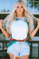 Green Bleached Western Print Blank Graphic T Shirt LC25220324-9