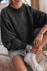 Black  Drop Shoulder Crew Neck Pullover Sweatshirt LC25314590-2