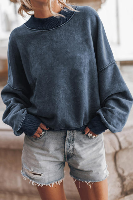 Sky Blue Drop Shoulder Crew Neck Pullover Sweatshirt LC25314590-4