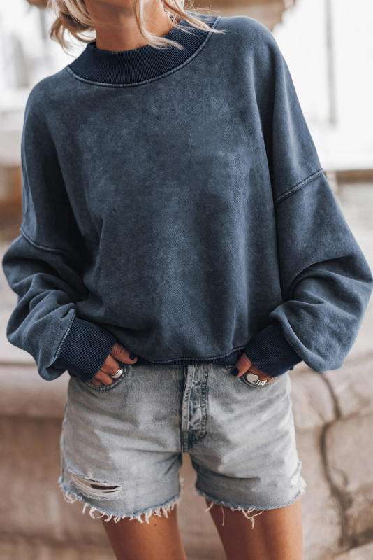 Sky Blue Drop Shoulder Crew Neck Pullover Sweatshirt LC25314590-4