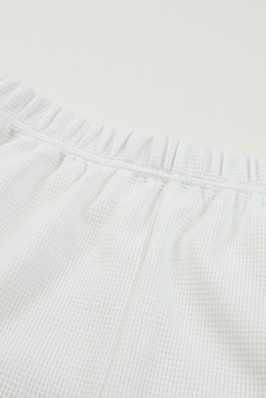 White Ribbed Zipper Sweatshirt and High Waist Shorts Set  LC2611284-1