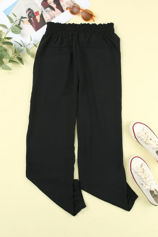 Black Solid Color Drawstring Smocked Waist Joggers LC7711255-2