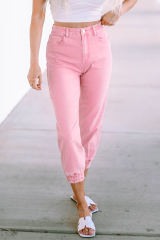Pink Acid Wash Elastic Cuffed High Waist Jeans LC7873763-10