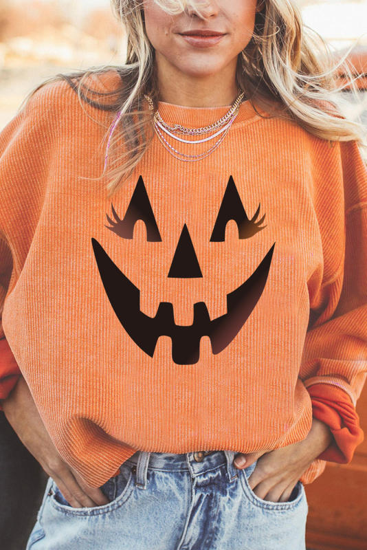 Orange Pumpkin Smile Face Graphic Sweatshirt LC25315302-2014