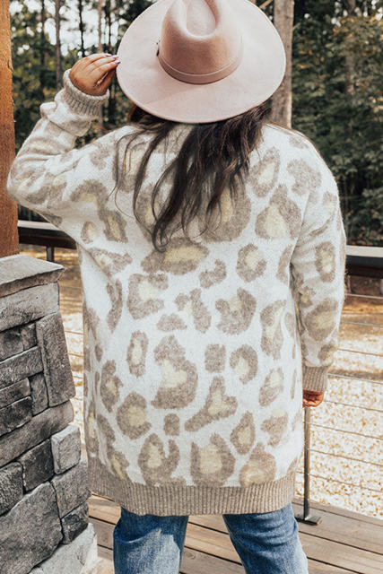 Beige Plus Size Leopard Pattern Cardigan PL271032-15