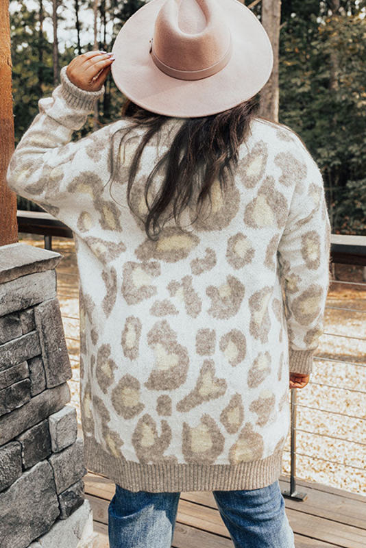 Beige Plus Size Leopard Pattern Cardigan PL271032-15