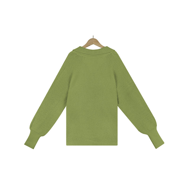 Green Lapel Collar Knit Pullover Oversize Sweater