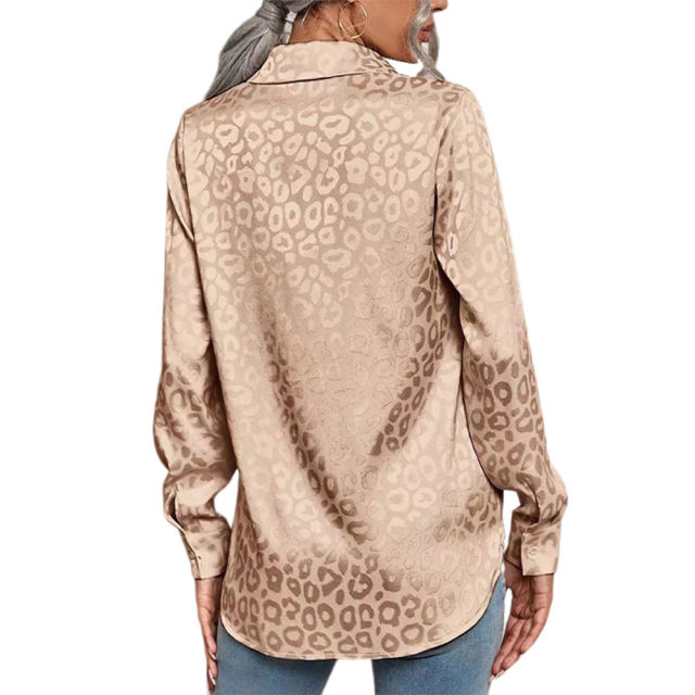 Golden Leopard Print Satin Jacquard Shirt TQG220028-12