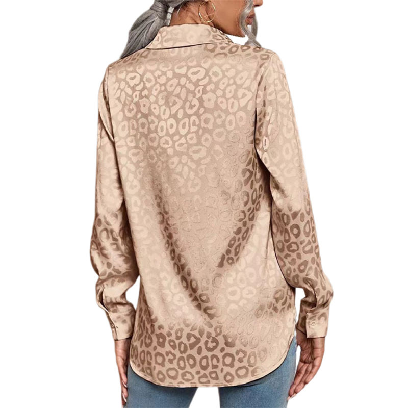 Golden Leopard Print Satin Jacquard Shirt TQG220028-12