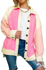 Rose Color Block Patchwork High Low Fleece Shacket LC8512803-6