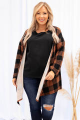 Brown Plus Size Plaid Pattern Open Front Cardigan PL254133-17
