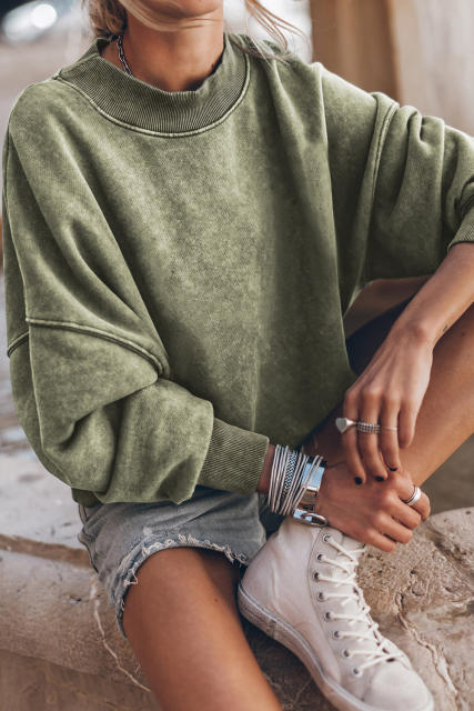 Green Drop Shoulder Crew Neck Pullover Sweatshirt LC25314590-9