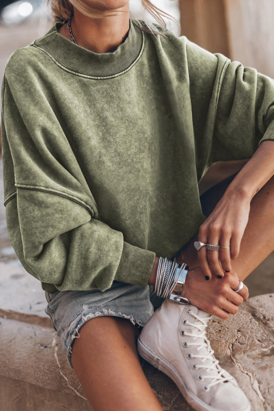 Green Drop Shoulder Crew Neck Pullover Sweatshirt LC25314590-9