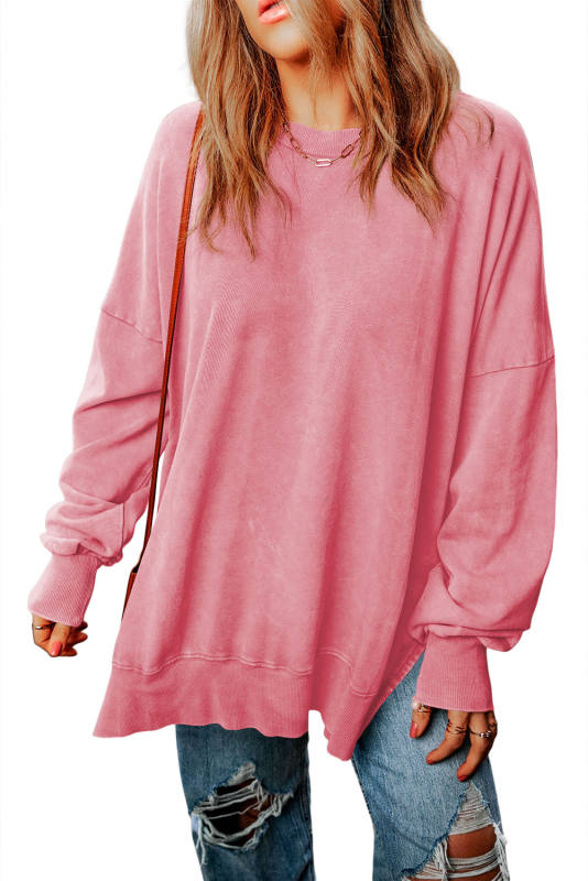 Pink Drop Shoulder Ribbed Trim Oversized Sweatshirt  LC25314678-10