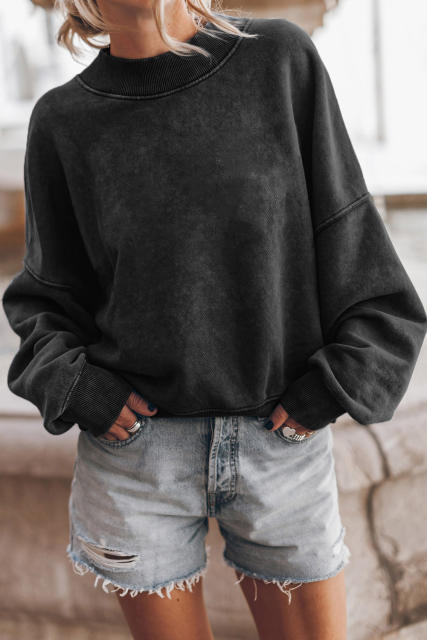 Black  Drop Shoulder Crew Neck Pullover Sweatshirt LC25314590-2