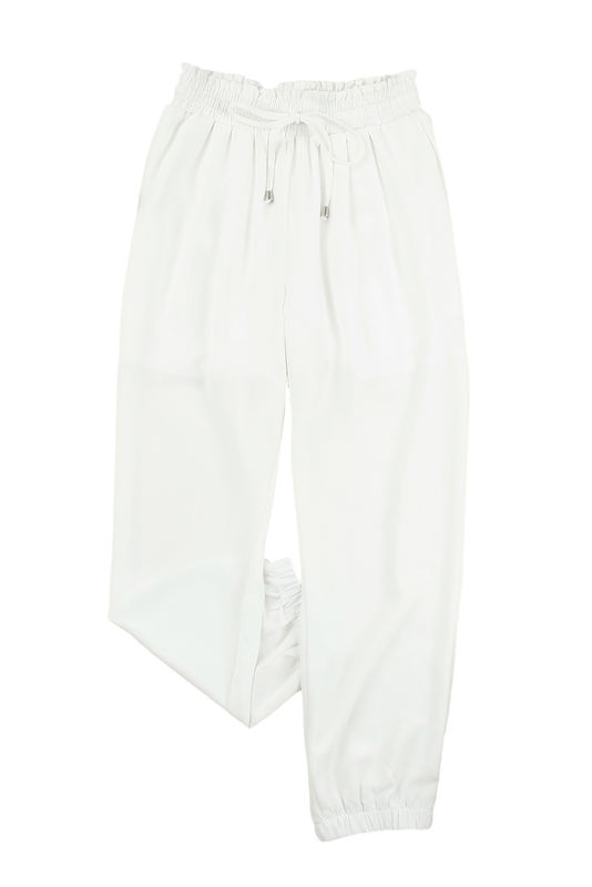 White Solid Color Drawstring Smocked Waist Joggers LC7711255-1