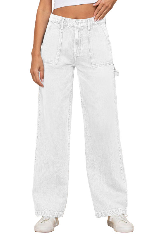 White High Waist Flap Pocket Wide-Leg Jeans LC7872956-1