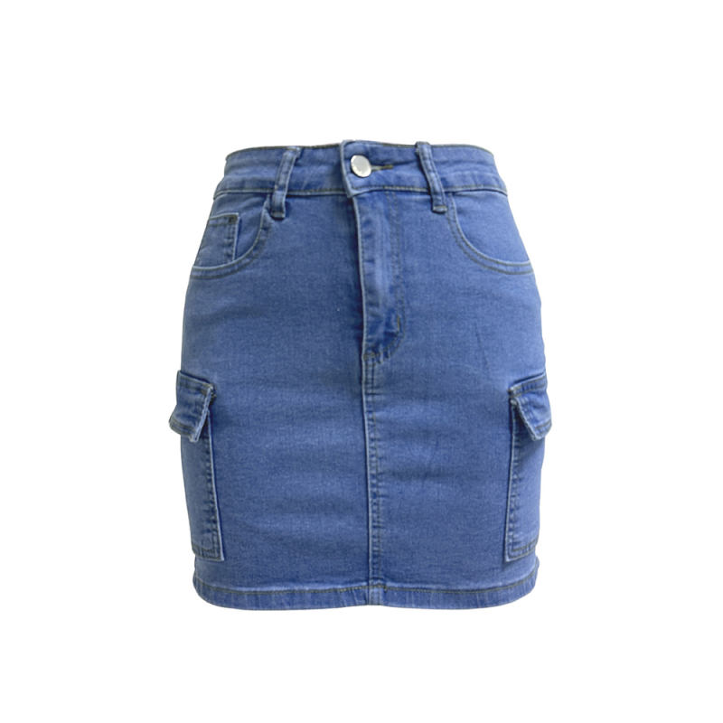 Blue Denim Mini Skirt with Pockets TQH360090-5