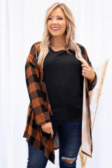 Brown Plus Size Plaid Pattern Open Front Cardigan PL254133-17
