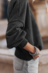 Black  Drop Shoulder Crew Neck Pullover Sweatshirt LC25314590-2