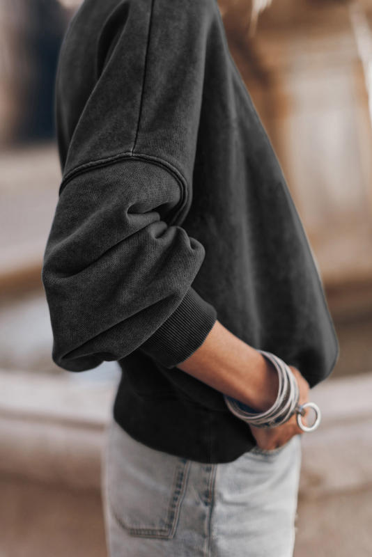Black  Drop Shoulder Crew Neck Pullover Sweatshirt LC25314590-2
