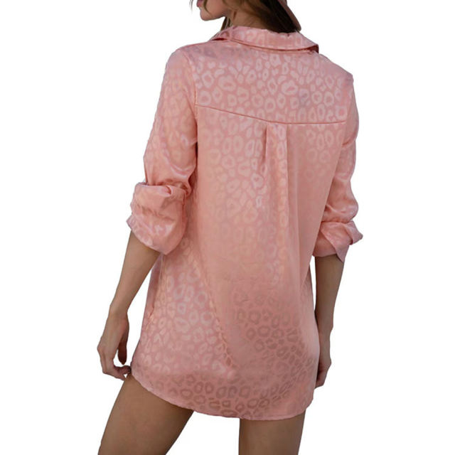 Pink Leopard Print Satin Jacquard Shirt TQG220028-10