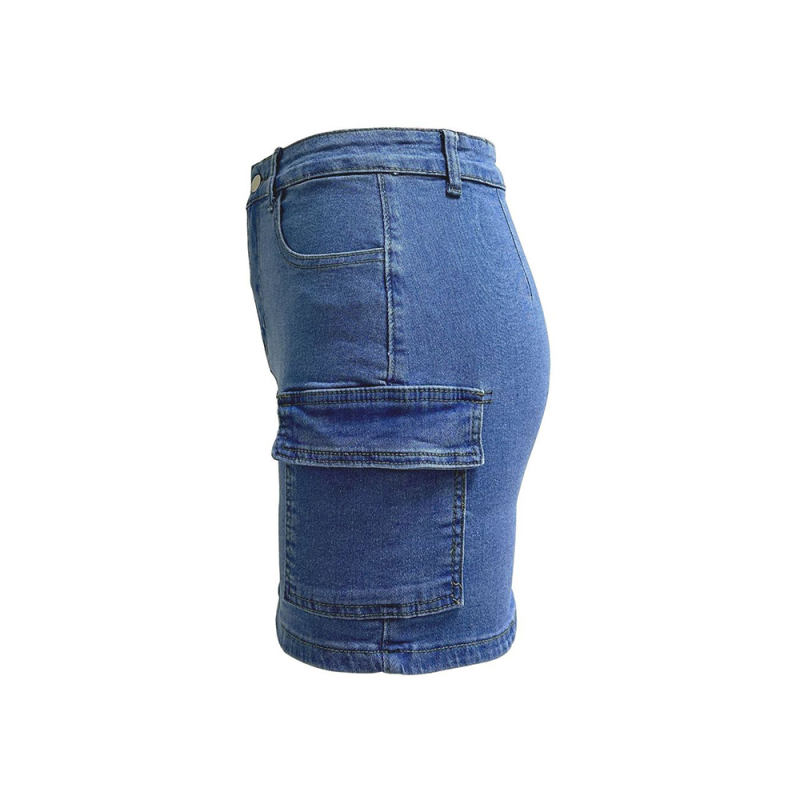 Blue Denim Mini Skirt with Pockets TQH360090-5