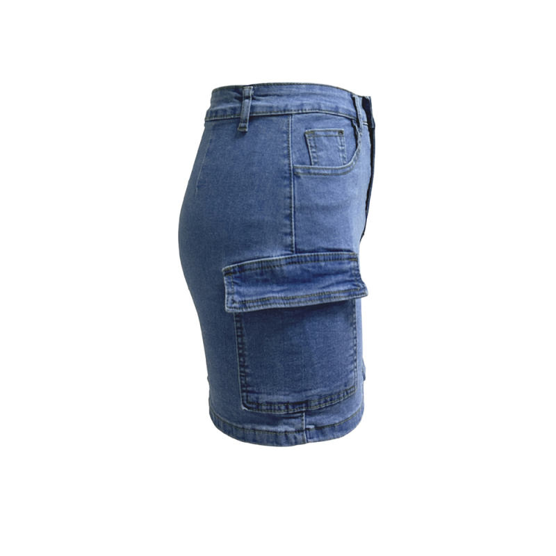 Blue Denim Mini Skirt with Pockets TQH360090-5