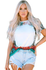 Green Bleached Western Print Blank Graphic T Shirt LC25220324-9