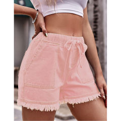 Pink Drawstring Elastic Waist Denim Shorts TQH530086-10