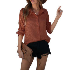 Brown Leopard Print Satin Jacquard Shirt TQG220028-17