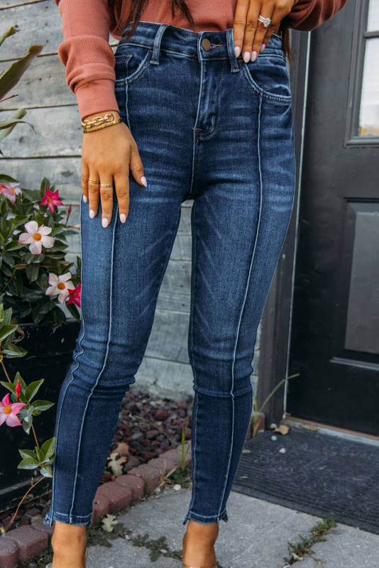 Blue Seamed High Waist Skinny Fit Jeans LC7873937-5