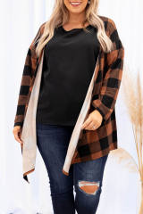 Brown Plus Size Plaid Pattern Open Front Cardigan PL254133-17