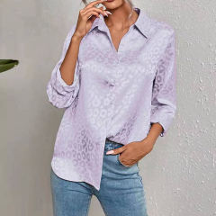 Light Purple Leopard Print Satin Jacquard Shirt TQG220028-38