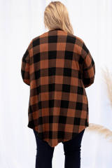 Brown Plus Size Plaid Pattern Open Front Cardigan PL254133-17