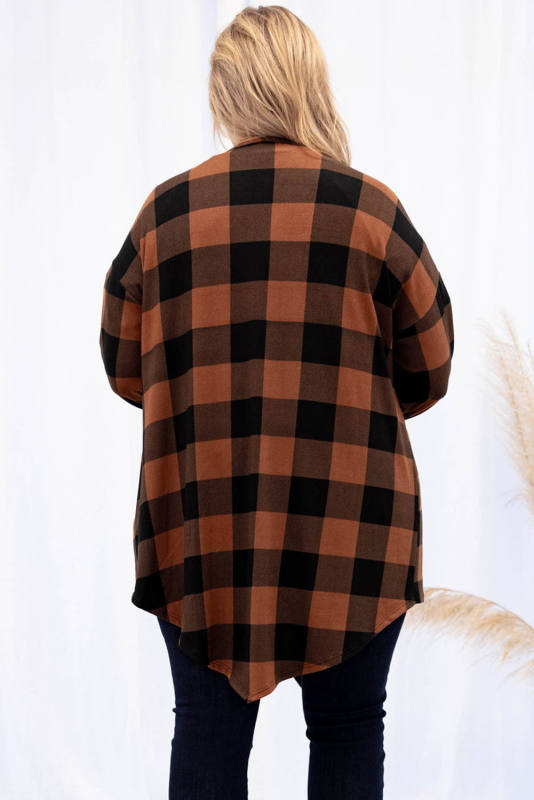 Brown Plus Size Plaid Pattern Open Front Cardigan PL254133-17