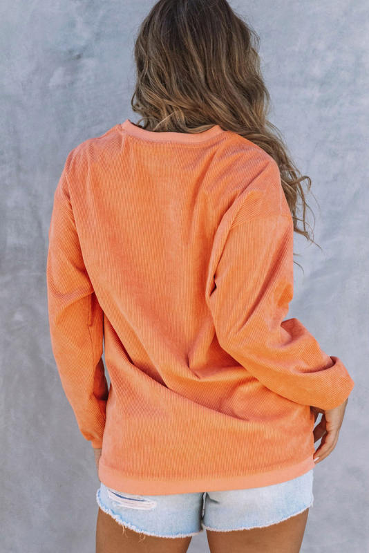 Orange Crop Top Corn Graphic Corded Sweatshirt LC25315247-2014