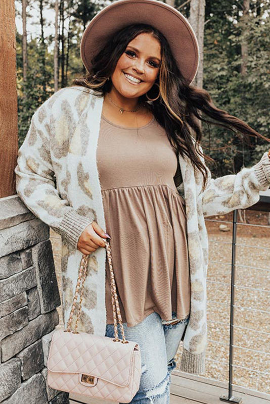 Beige Plus Size Leopard Pattern Cardigan PL271032-15