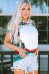 Green Bleached Western Print Blank Graphic T Shirt LC25220324-9