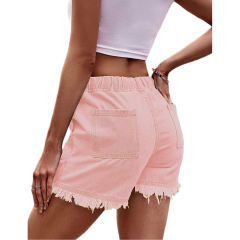 Pink Drawstring Elastic Waist Denim Shorts TQH530086-10