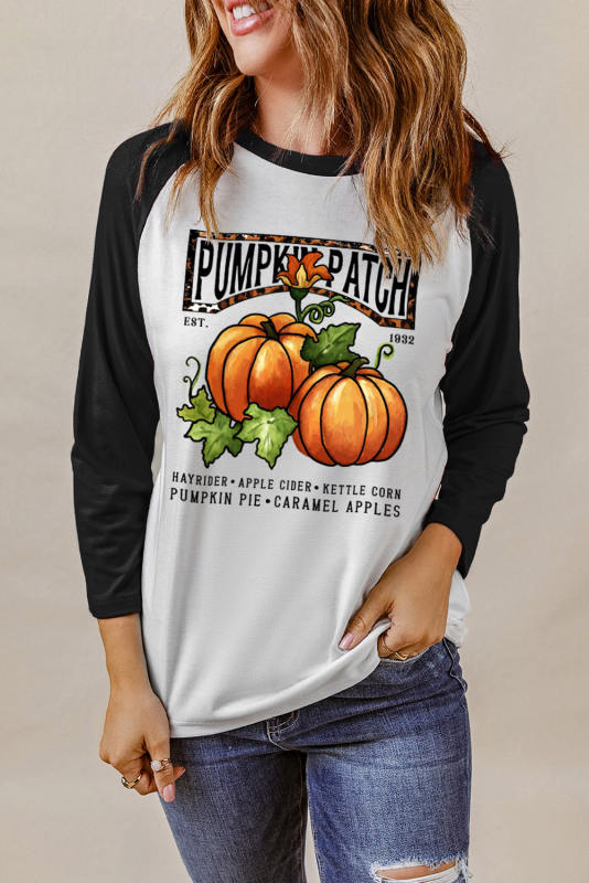 Black Fresh Pumpkin Graphic Contrast Long Sleeve Top LC25123844-2