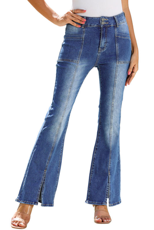 Blue Exposed Seam Split Flare Jeans LC7872654-5