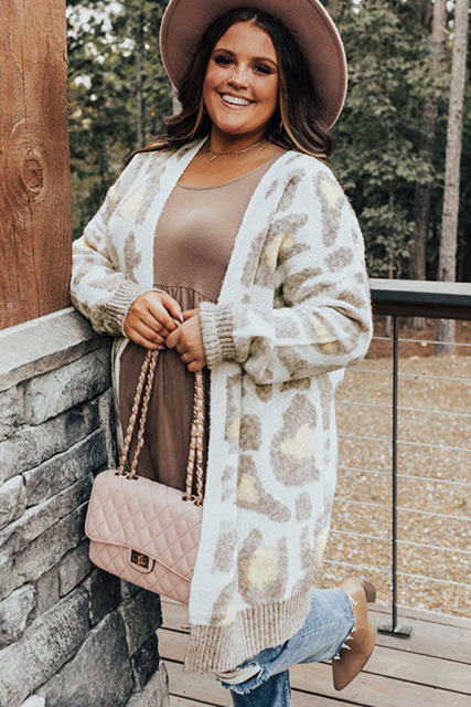 Beige Plus Size Leopard Pattern Cardigan PL271032-15