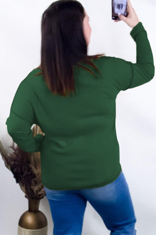 Green Exposed Seam Henley Buttoned Plus Size Long Sleeve Top PL2511150-9