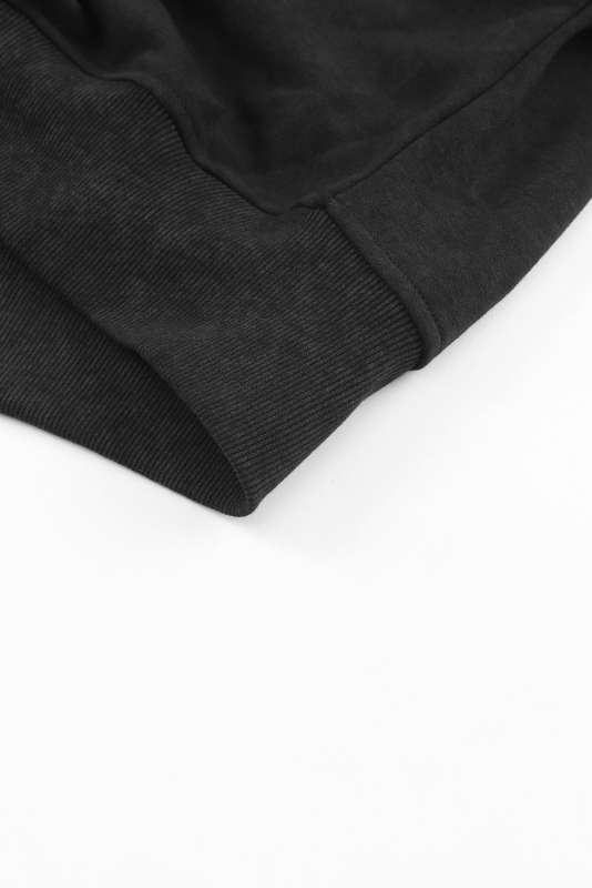 Black Acid Wash V-shape Open Back Sweatshirt LC25314578-2