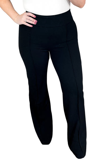Black Exposed Seam Straight Leg Plus Size Pants