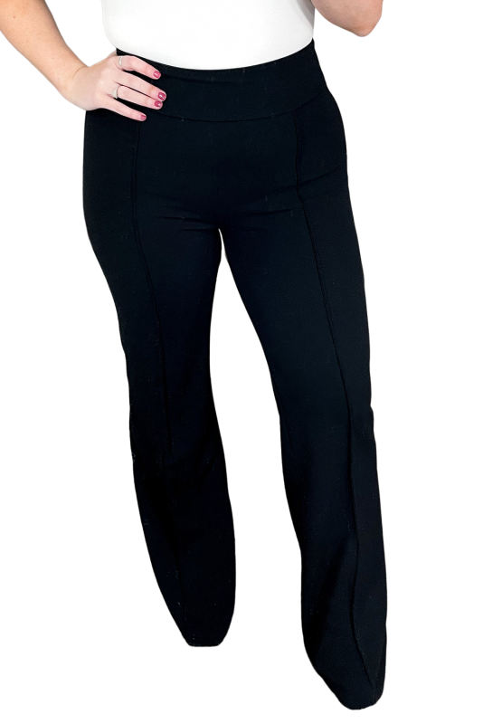 Black Exposed Seam Straight Leg Plus Size Pants