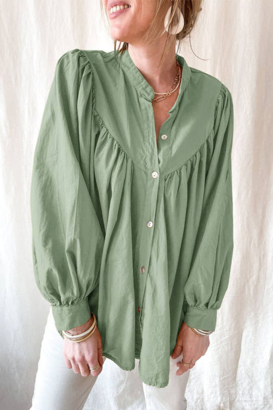 Green Yellow Puff Sleeve Pleated Loose Shirt LC2553807-9